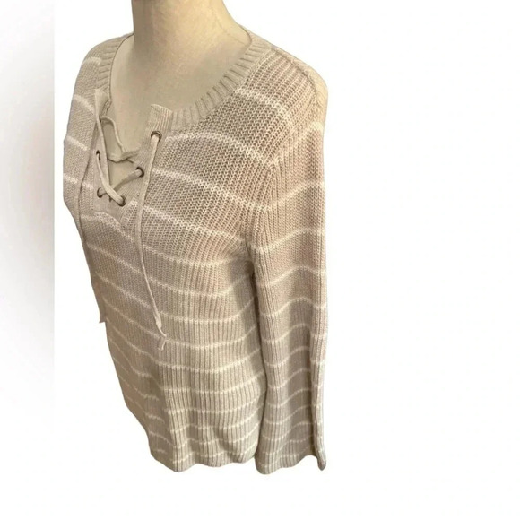 old navy  striped tan and white coastal knit flare sleeve - Picture 1 of 15